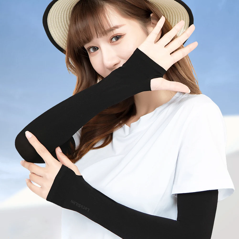 Long Gloves Sun UV Protection Hand Protector Cover Arm Sleeves Ice Silk Sunscreen Sleeves Outdoor Arm Warmer Half Finger Sleeves