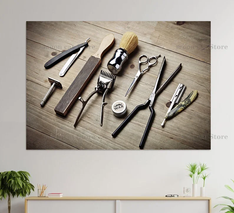 Vintage Barber Shop Hairdresser Working Poster Hair Tools Accessories Canvas Painting Wall Art Pictures Hair Salon Home Decor