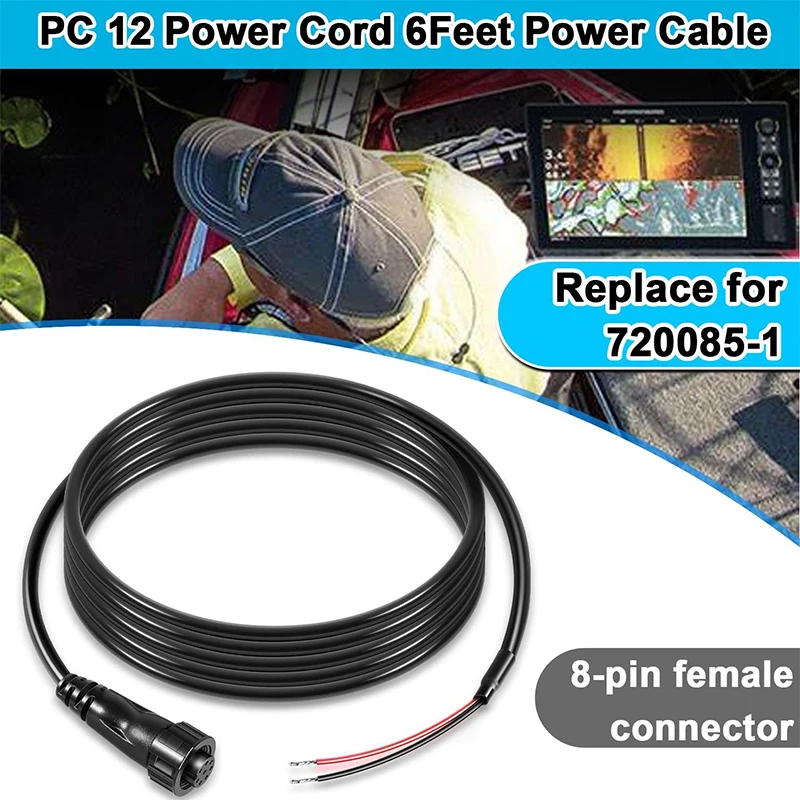 

720085-1 Power Cable 6 Feet, PC12 Power Cord 8-Pin Compatible with Humminbird Solix and Onix Series All Models