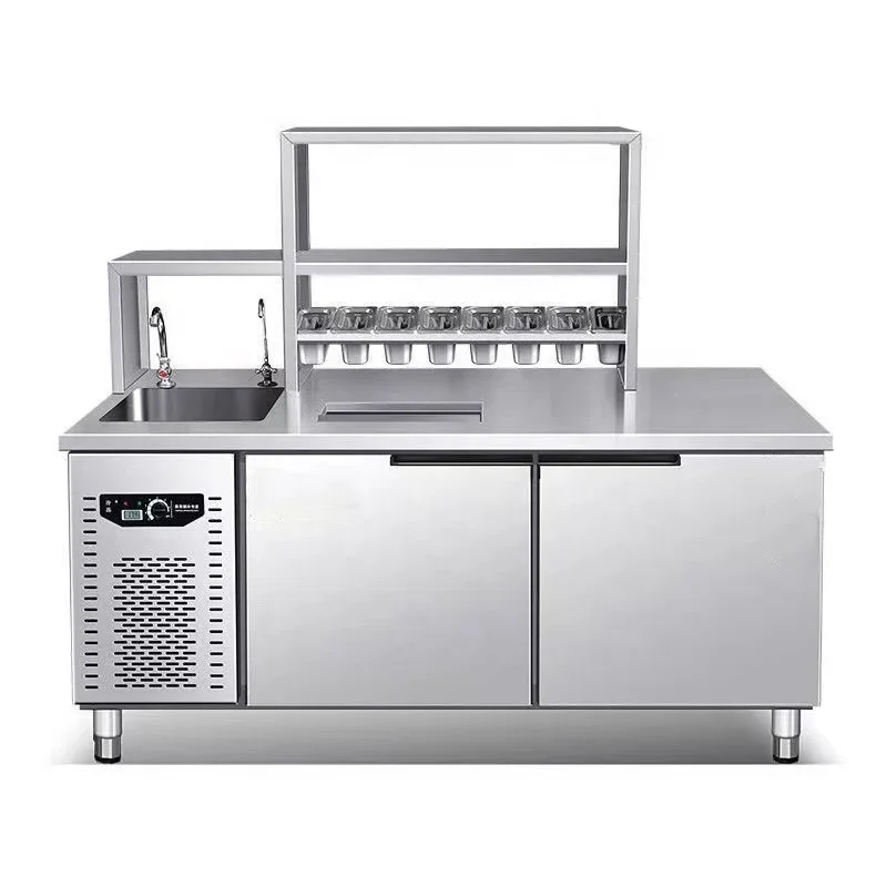 Fair Price Milk Tea Shop Shop Workbench Refrigerator Equipment Stainless Steel Table Water Bar Console