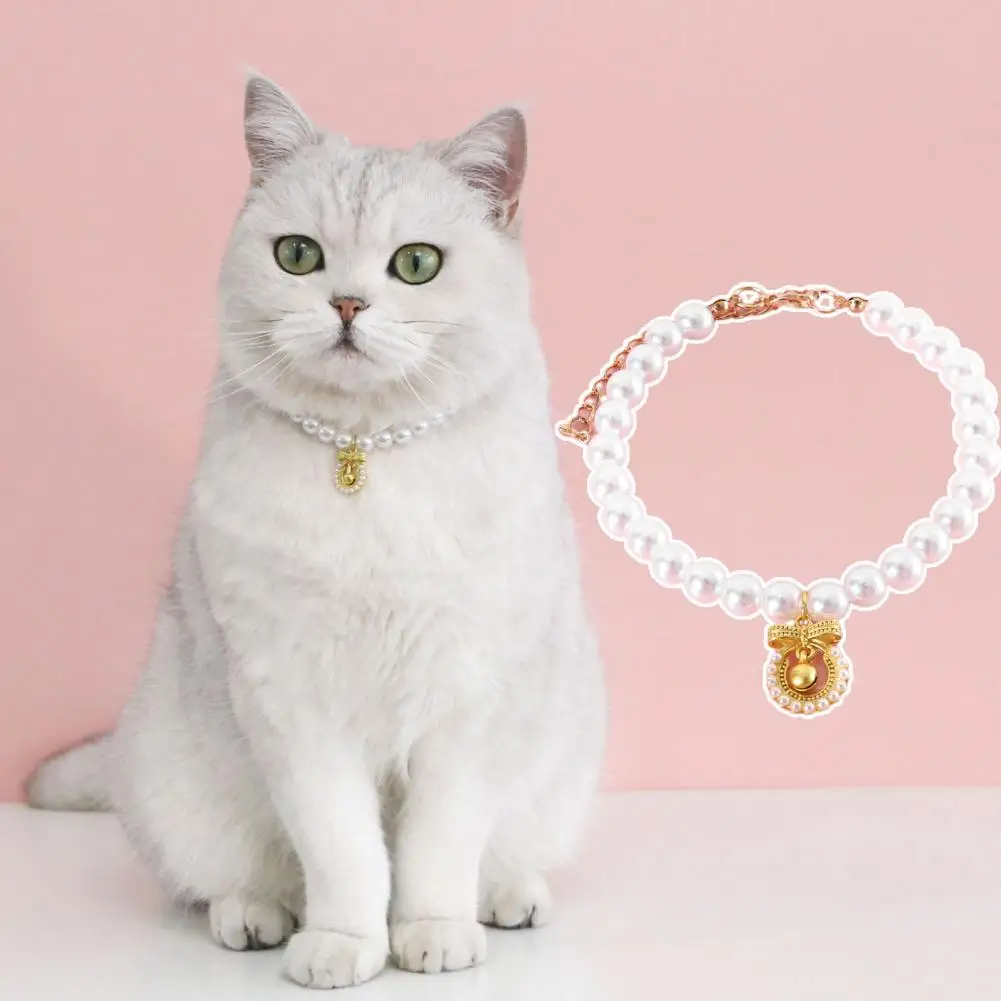 Beautiful Cat Necklace Attractive Comfortable Heart Pendant Pet Cat Dog Fake Pearl Neck Circle Cat Neck Circle Decorative