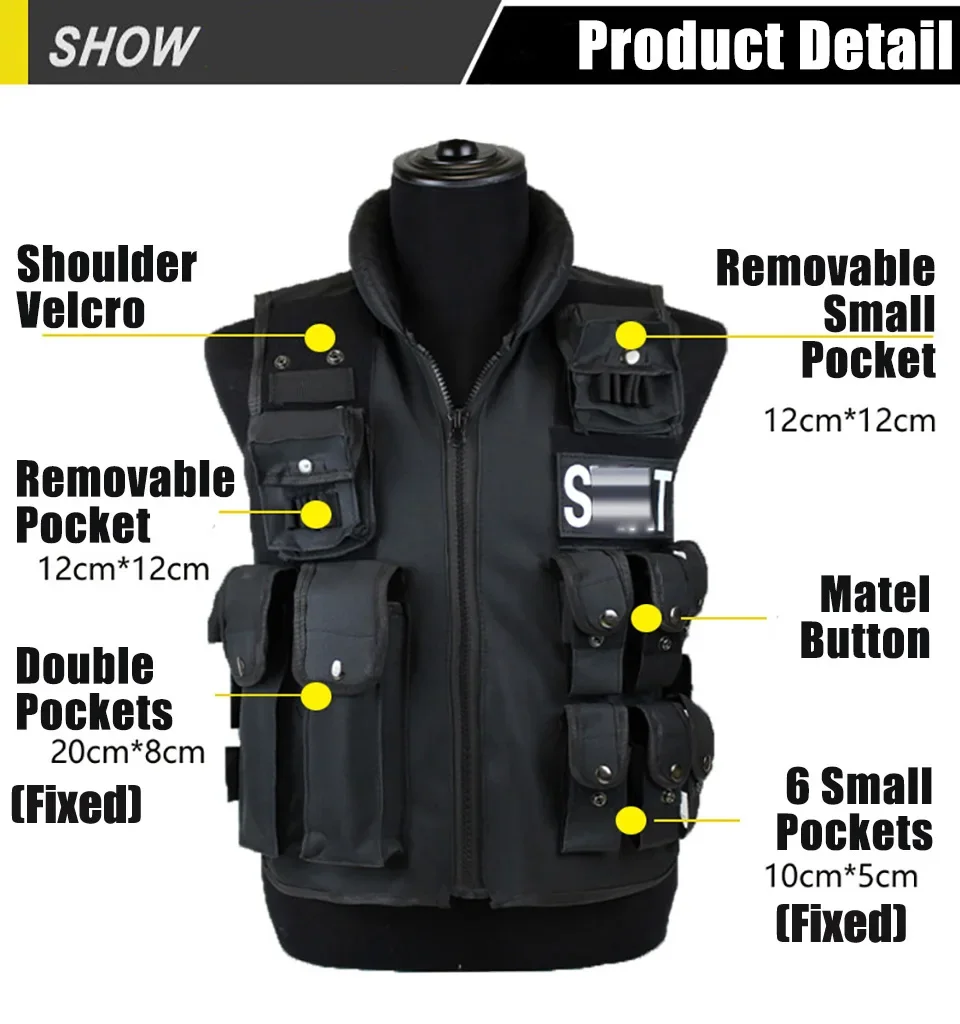 Multi-Pocket Tactical Vest Combat Hunting Outdoor Waistcaot Military Training CS Game WaistCoat Modular Security Guard SWAT Vest