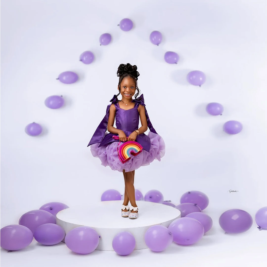 

Africa South Style Purple Puffy Ruffled Tulle Dresses For Girls Pretty A-line Satin And Mesh Patchwork Dress Kids Birthday Dress