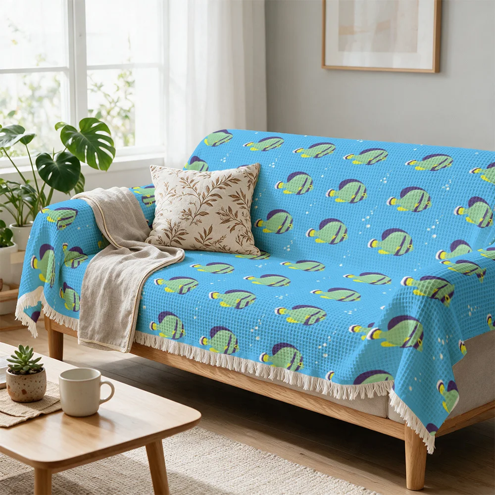 Aesthetic Blue Sofa Throw Blanket Cushion Cover for Living Room Couch Decor Tropical Pattern Seasonal Home Furnishings Gift
