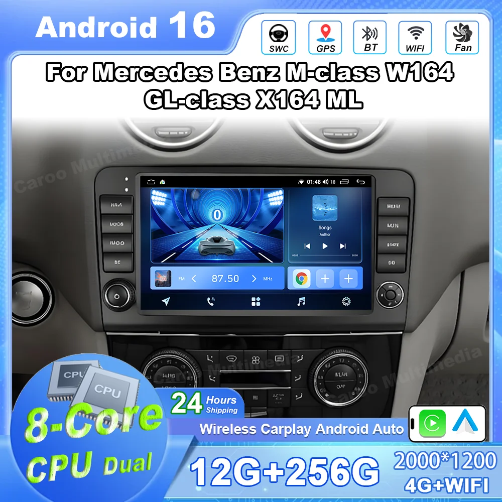 Android 16 For Mercedes Benz M-class W164 GL-class X164 ML Car Radio Multimedia Video Player Android Auto GPS Navigation 4G WIFI