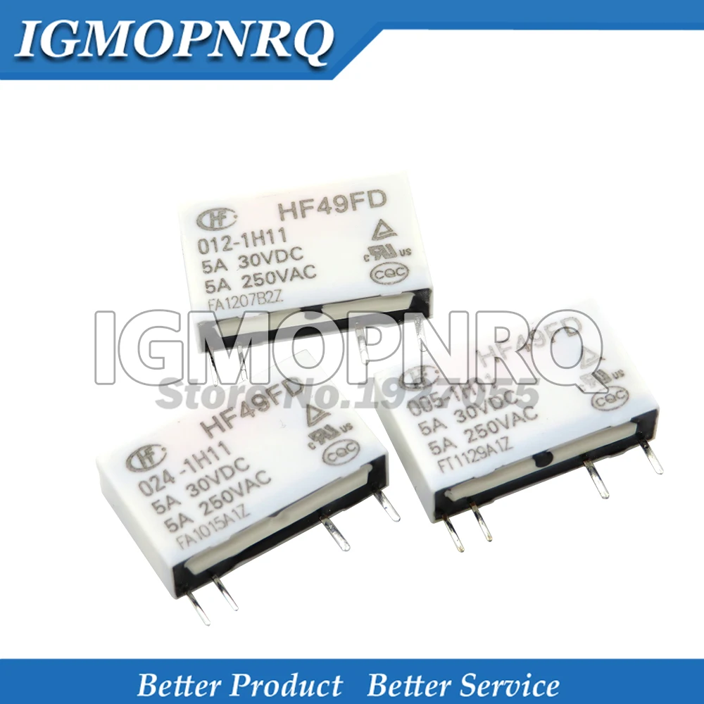 5PCS Relay 12V HF49FD-005-1H11 005-1H12 HF49FD DC5V 1H11 4PIN 5A Relay 5V Rele 12V 24V