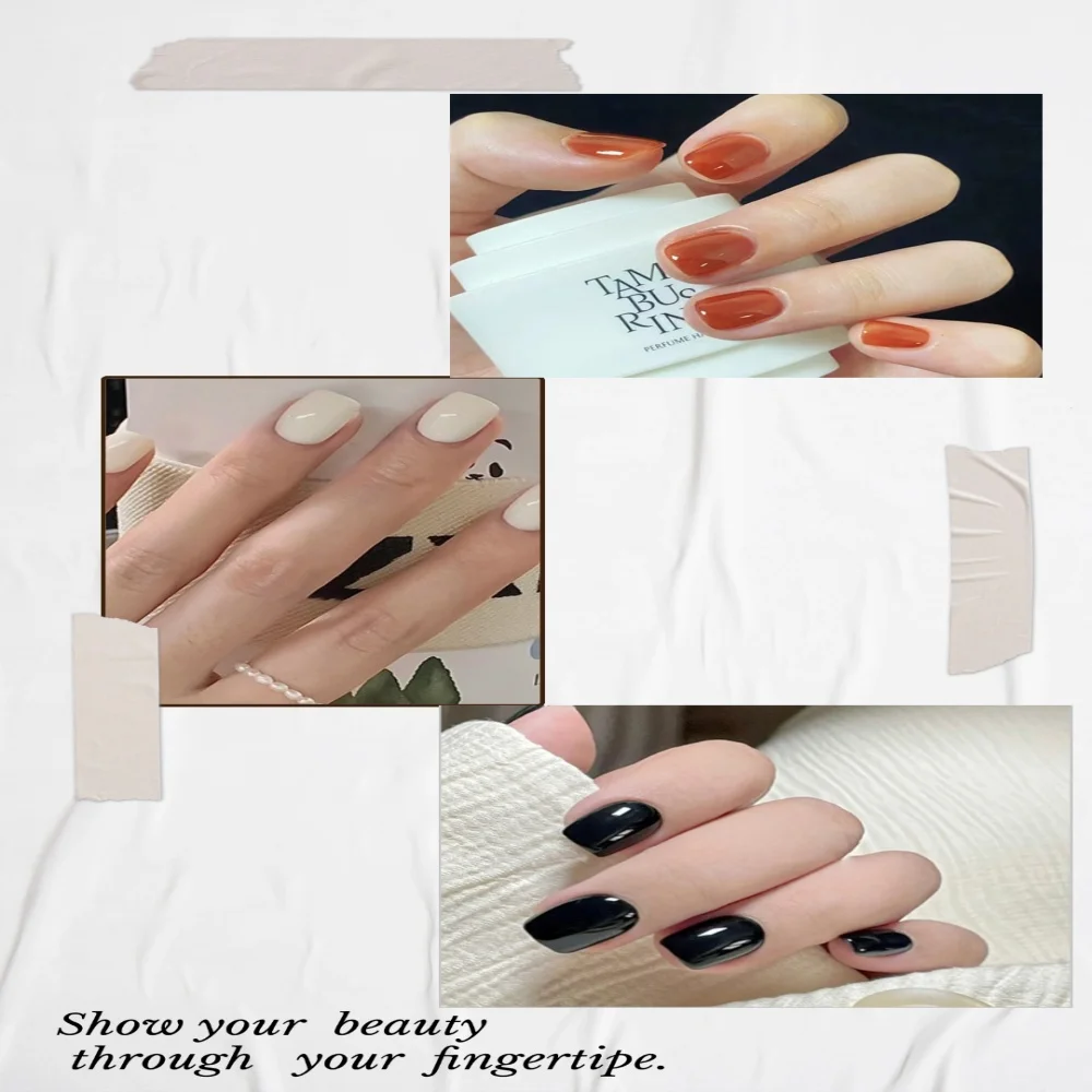 

24PCS Black Fake Nail Solid Color Press on Nails Simple Full Cover Artificial Nail For Girls Nail Extension
