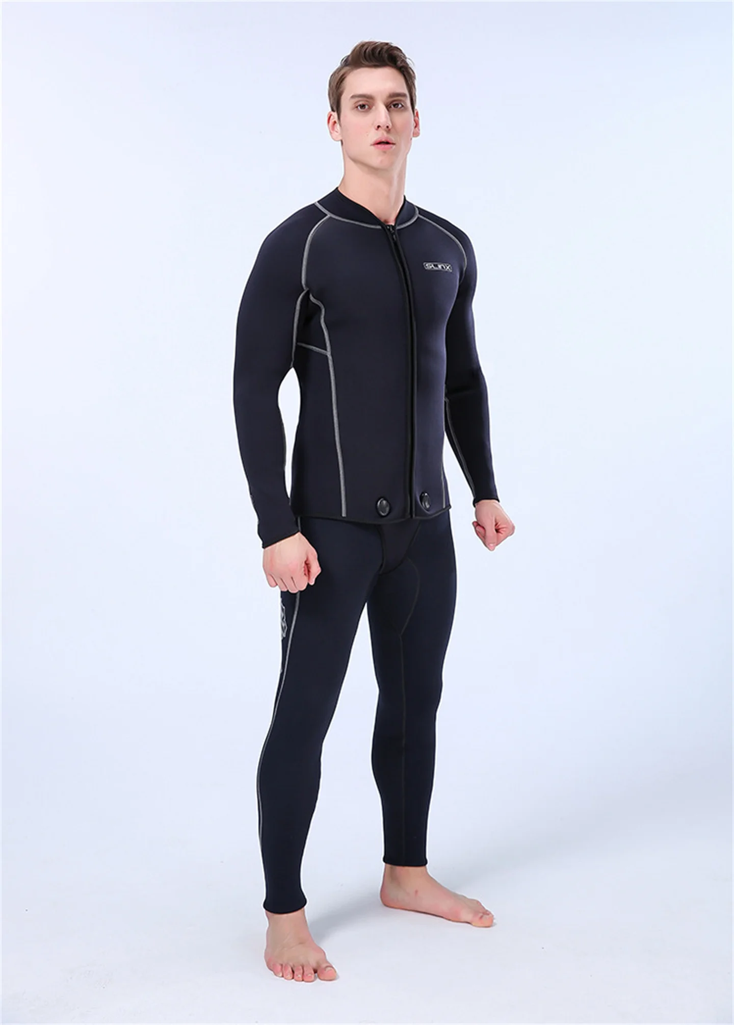 Tauchjacke, 3 mm Neopren, für Herren, verbundener Schritt, Tauchoberteil, Speerfischen, Schnorcheln, Surfen, separater Neoprenanzug, Winter-Badebekleidung – Detail 11