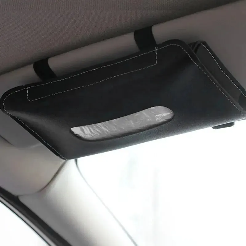 1PC Tissue Box PU Leather Car Sun Visor Hanging Holder Car Tissue Boxes Auto Interior Storage Decoration Accessories image 6