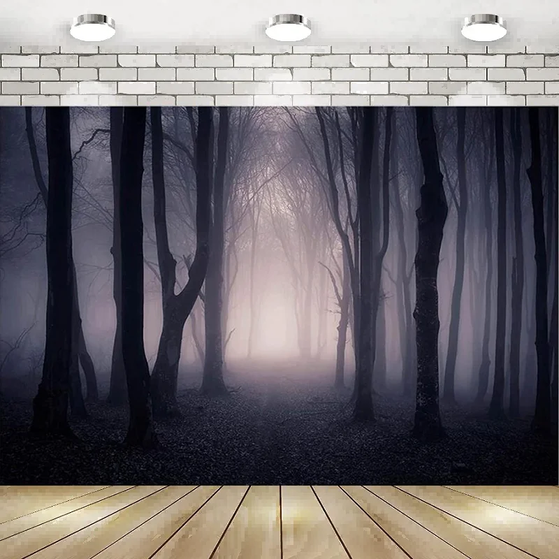 Halloween Photography Backdrop Vintage Scary Spooky Forest Foggy Wood Creepy Party Baby Shower Background Banner Decoration