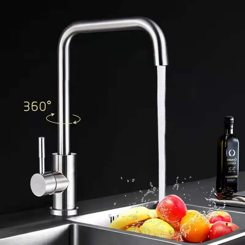 Wholesale Deck Mounted SUS304  Stainless Steel L Shape Side Lever Kitchen Sink Faucet Slim Tap