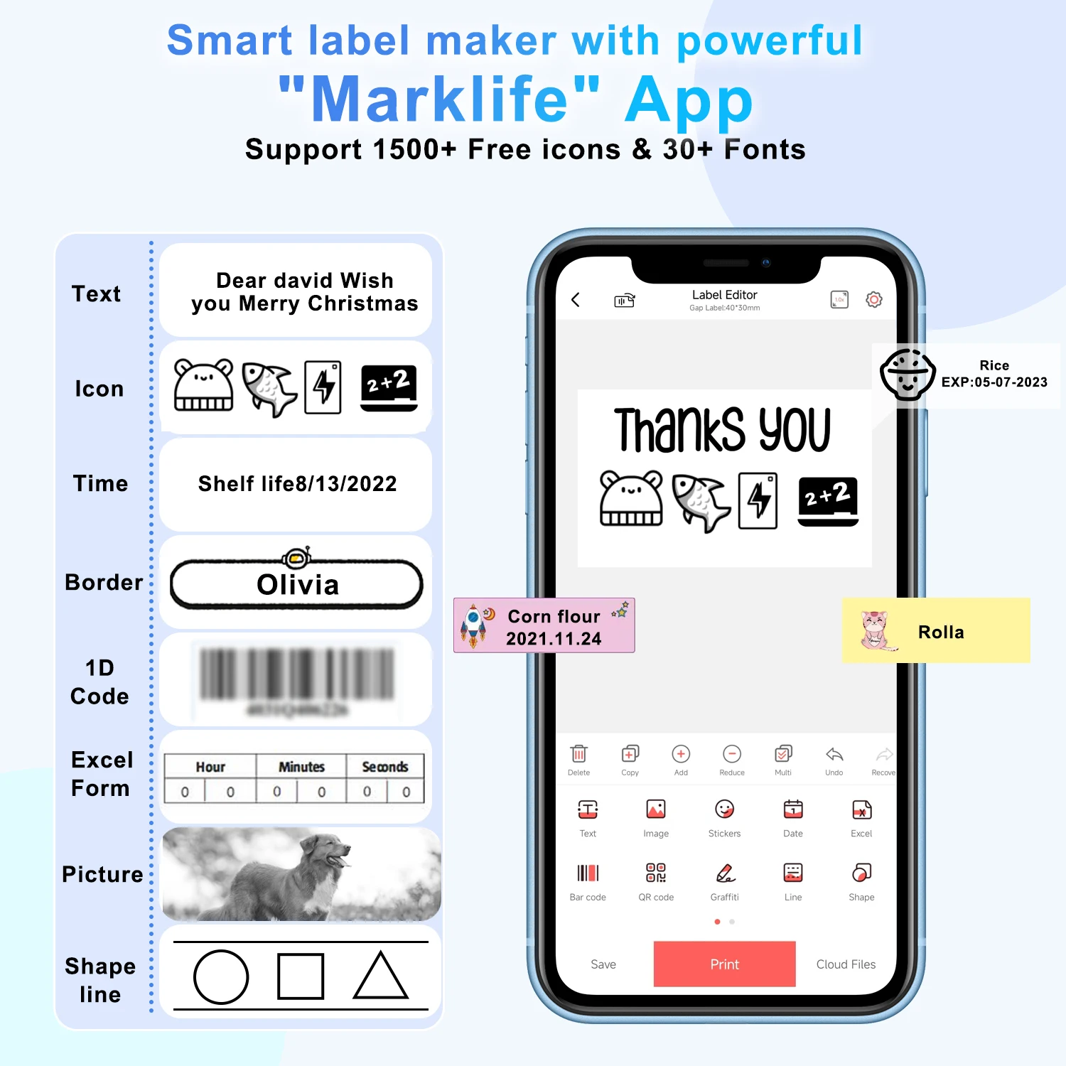 Marklife P15 Printer Label portabel pintar, pencetak stiker Mini portabel dengan perekat untuk rumah dan kantor