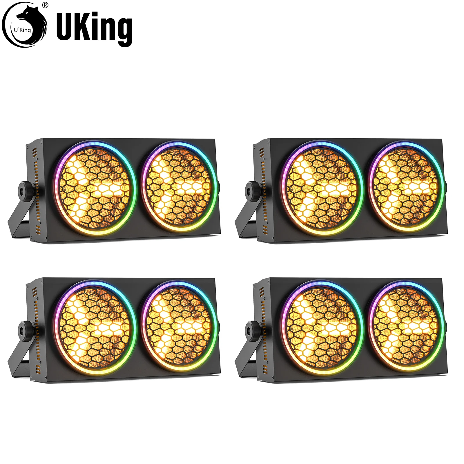 

U'King 4Pcs 200W COB Stage Light With Ring Strap RGB LED Dual Eye Retro Par Lights DMX Spotlights For Wedding Party Club Theater