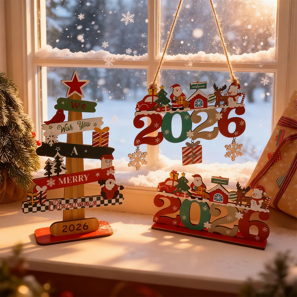 

2026 Wooden Ornament English Alphabet Christmas Tree Wooden Tabletop Ornament Christmas Creative Ornament 2025 navidad New Year