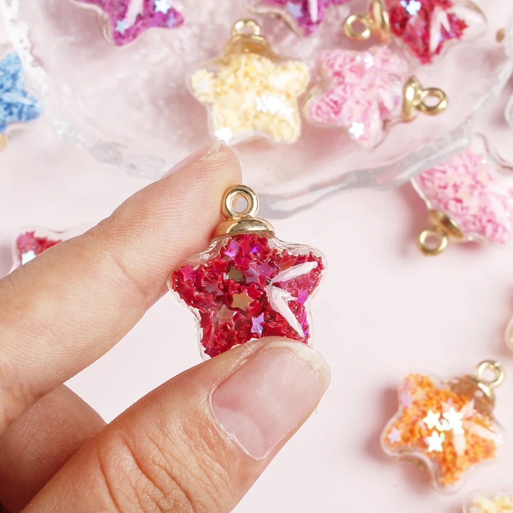 10 Stück transparente Glasflasche, Stern-Pailletten, 20 mm Stern-Glaskugel-Anhänger für Schmuck, DIY, Mode, Halskette, Ohrring, Anhänger, Herstellung – Detail 2