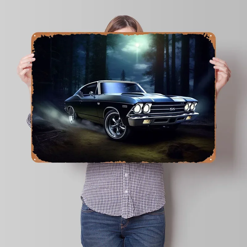 Iconic 68 American Muscle Car Sign Wall Art Decor Vintage Metal Plate Vintage Metal Tin Sign Plaques for Garage Wall Decoration