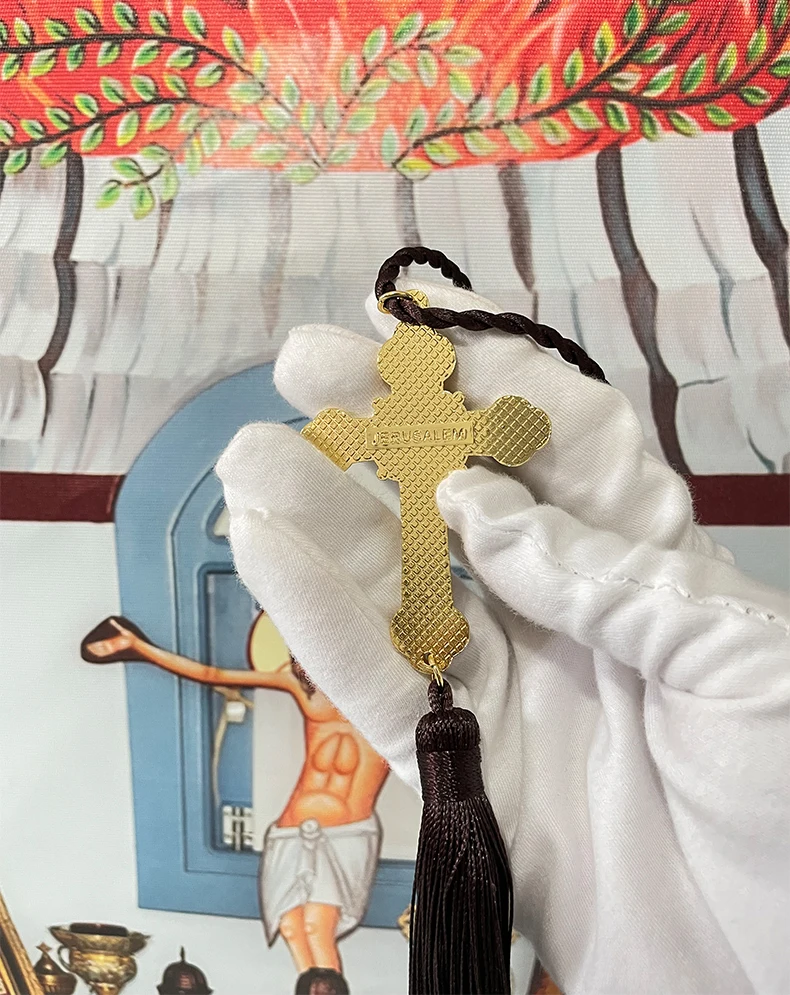 HTISOK Orthodoxes Kreuz Jesus Anhänger Christus-Statue Kruzifix Auto-Anhänger Religiöse Dekoration & Geschenke Orthodoxes Kirchenkreuz Anhänger – Detail 3