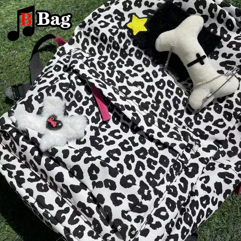 حقيبة مدرسية Y2K الألفية للبنات ذات سعة كبيرة للسفر على طراز الفهد حقيبة ظهر متعددة الاستخدامات في الحرم الجامعي للطالبات Harajuku