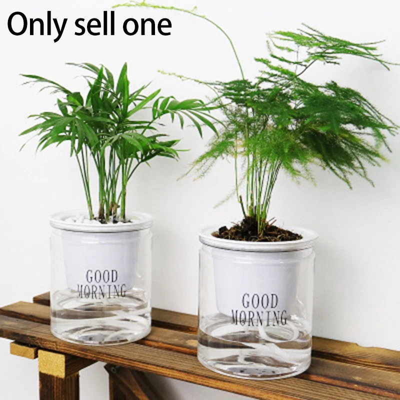 Self-Watering Flowerpot Automatic Water Absorption Succulent Aquaculture Transparent Round Plastic Hydroponic Flowerpot