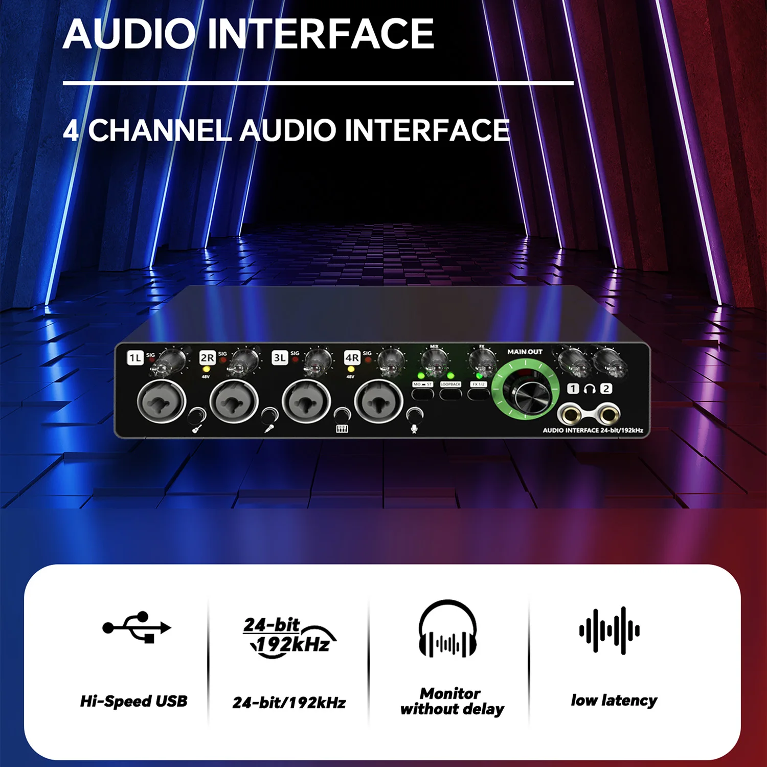 GAX-MD44 professional audio interface Sound Card Interface de Audio for Podcast Recording Music Instrument