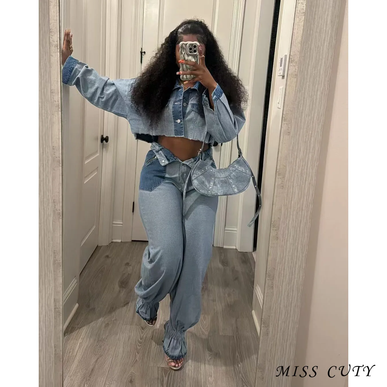 

Denim Jackets Jean 2 Piece Pant Set Sexy Outfits Joggers Women Tracksuits Elegant Sexy Denim Jean Coats Two Piece Pant Sets