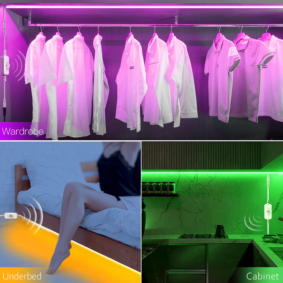 10m 8m PIR Motion Sensor COB LED Strip Lights DC24V 320LEDs/m High Bright Led Ribbon Adhesive Tape for Kitchen Cabinet Lighting