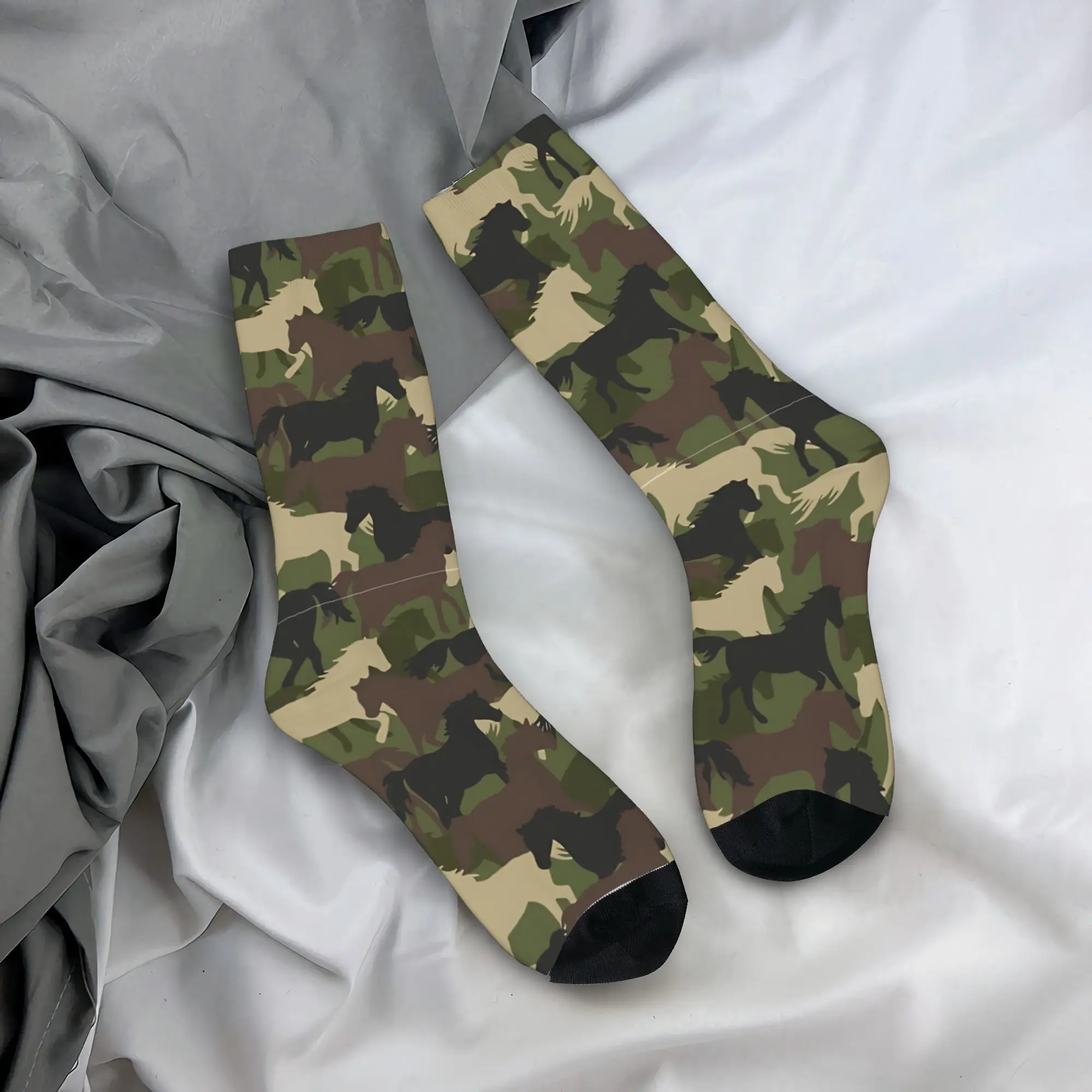 

Horse Silhouette Camo Pattern Socks Pattern Stockings Anti Skid Men's Socks Medium Soft Autumn Funny Outdoor Sports Socks