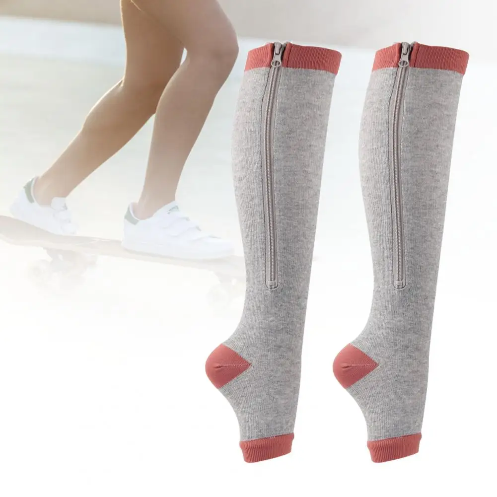 1 Pair Excellent Compression Stockings  Friend to Skin Practical Sport Socks  Zipper Compression Stockings Knee High Socks