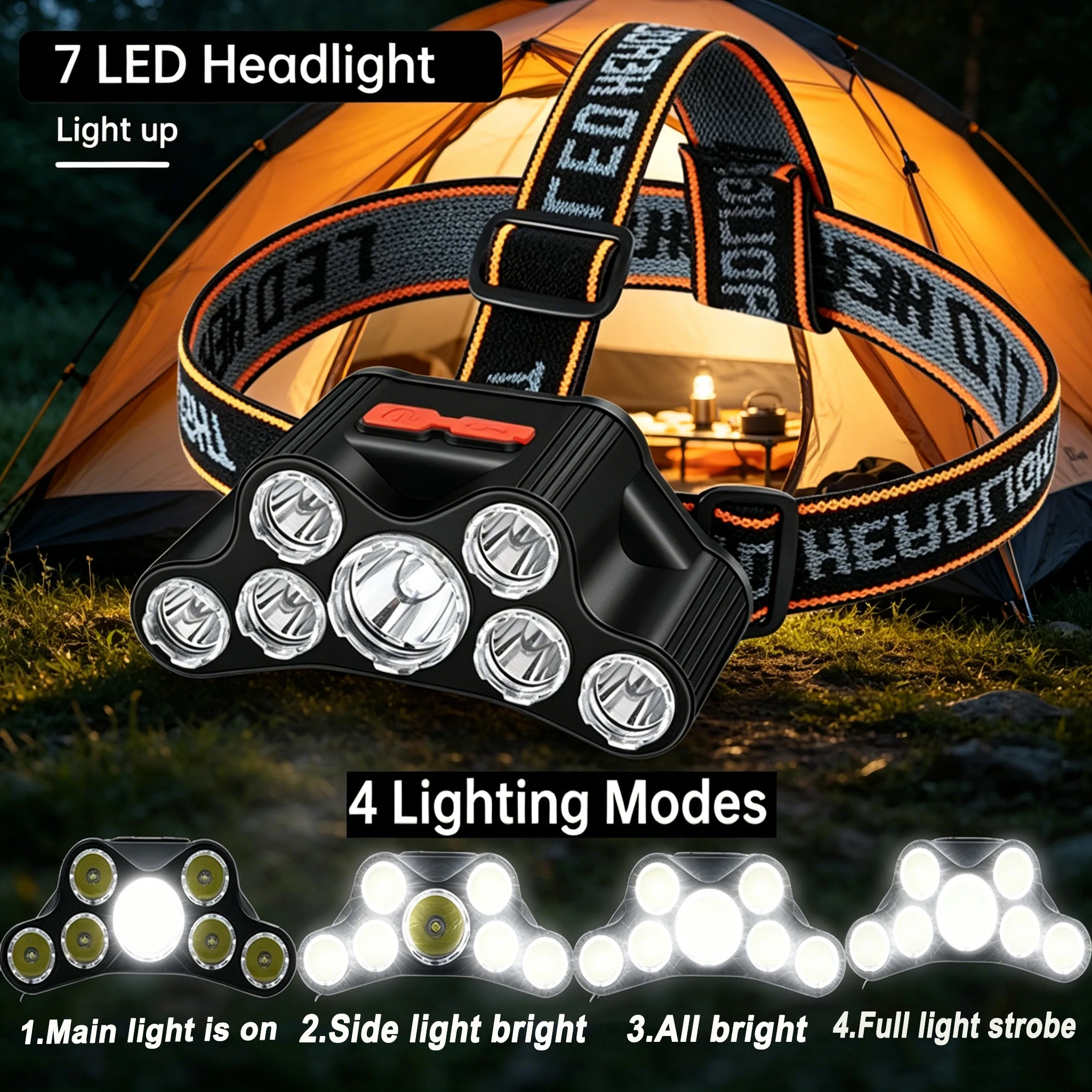 USB Rechargeable LED Headlight Super Bright 5 Working Modes Long-Distance Waterproof Headlamp for Outdoor Activities