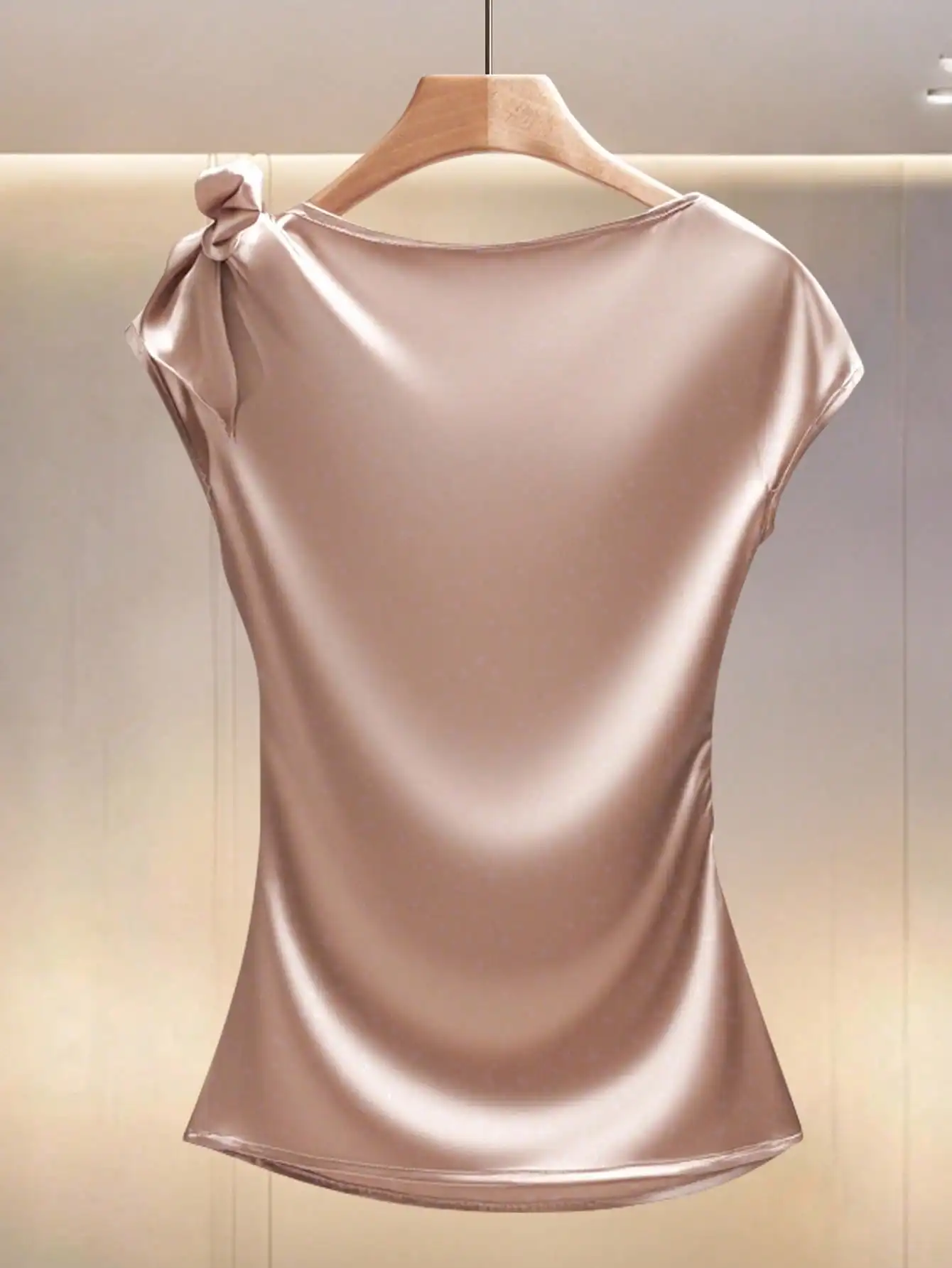 BWQ Camicetta in raso plissettata con fiocco in vita tinta unita Camicetta in raso con fiocco Camicetta marrone Top in raso rosso scuro Rosso vino