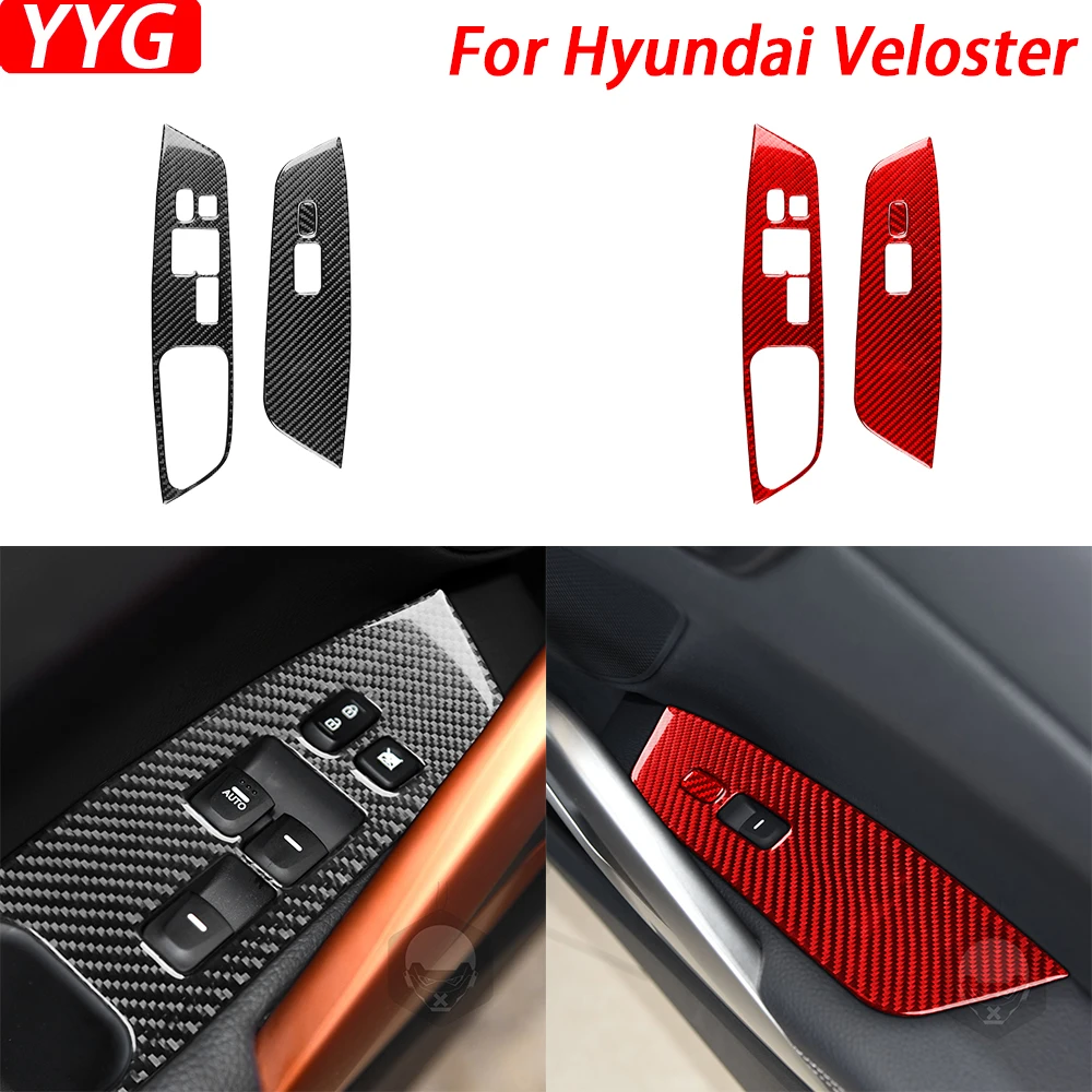

Carbon Fiber Front Window Lift Switch Panel Cover Decorative Car Interior Accessories Sticker For Hyundai Veloster 2012-2017