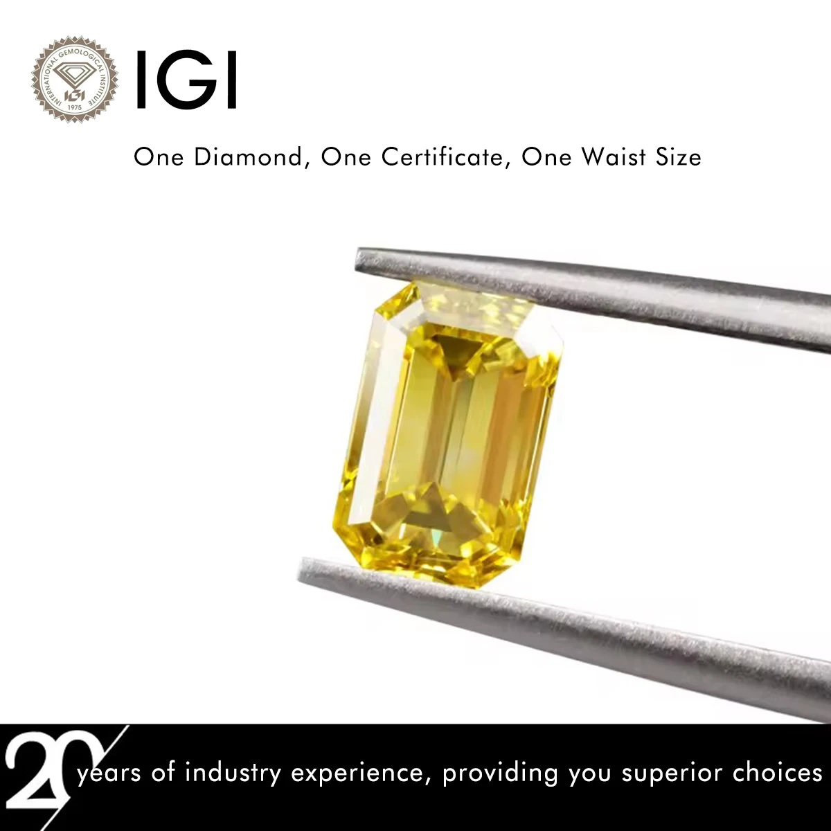 Yellow Emerald Cut Fancy Lab Grown Diamond HPHT CVD Intense Color Lab Created Diamonds 0.7-2.0ct Loose Diamond IGI Certificate