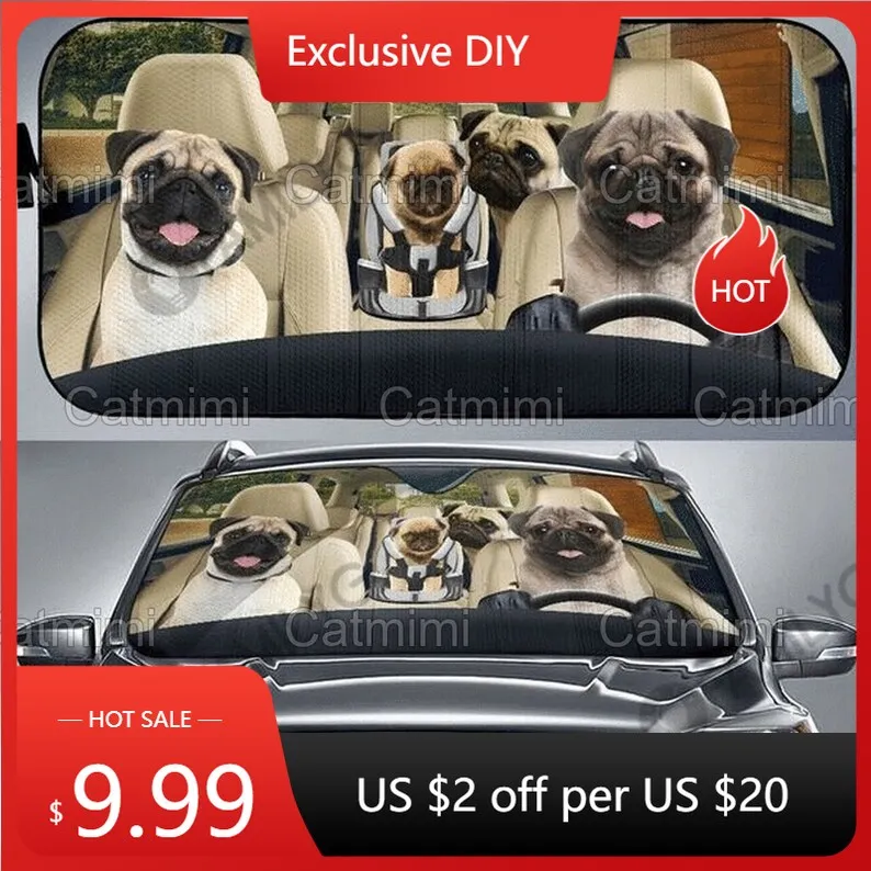 

Pug Car Sunshade, Pug Car Accessories, Funny Pug Car Decor, Sunshade Car Windshield, Pug Auto Sun Shade, Pug Lover Gifts PHT1421