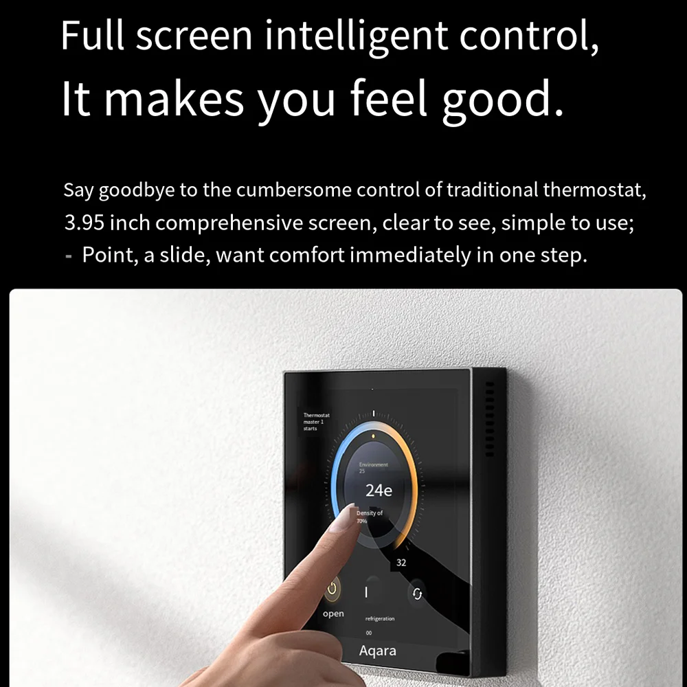 Aqara 스마트 온도 조절기 S3 터치 스크린 3.95" 패널 음성/원격 제어 지원 Homekit과 함께 온도 습도 감지 작업