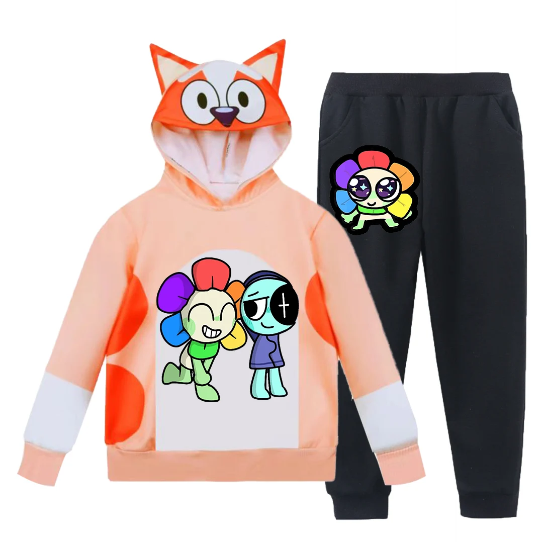 Kids Dandy's World Hoodie Set Horror Boys Game Clothe Girl Wish Asha Long Sleeve Hoody Sweatshirts and Pants 2pcs Clothing Suits