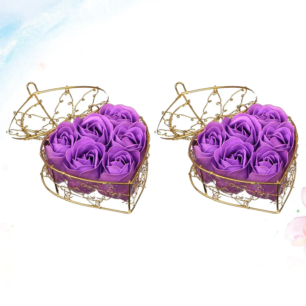 

2 Sets Soap Rose Flower Ornament Valentine'S Day Gift Pink Iron Basket Included Elegant Lightweight Flower Decor For Wedding