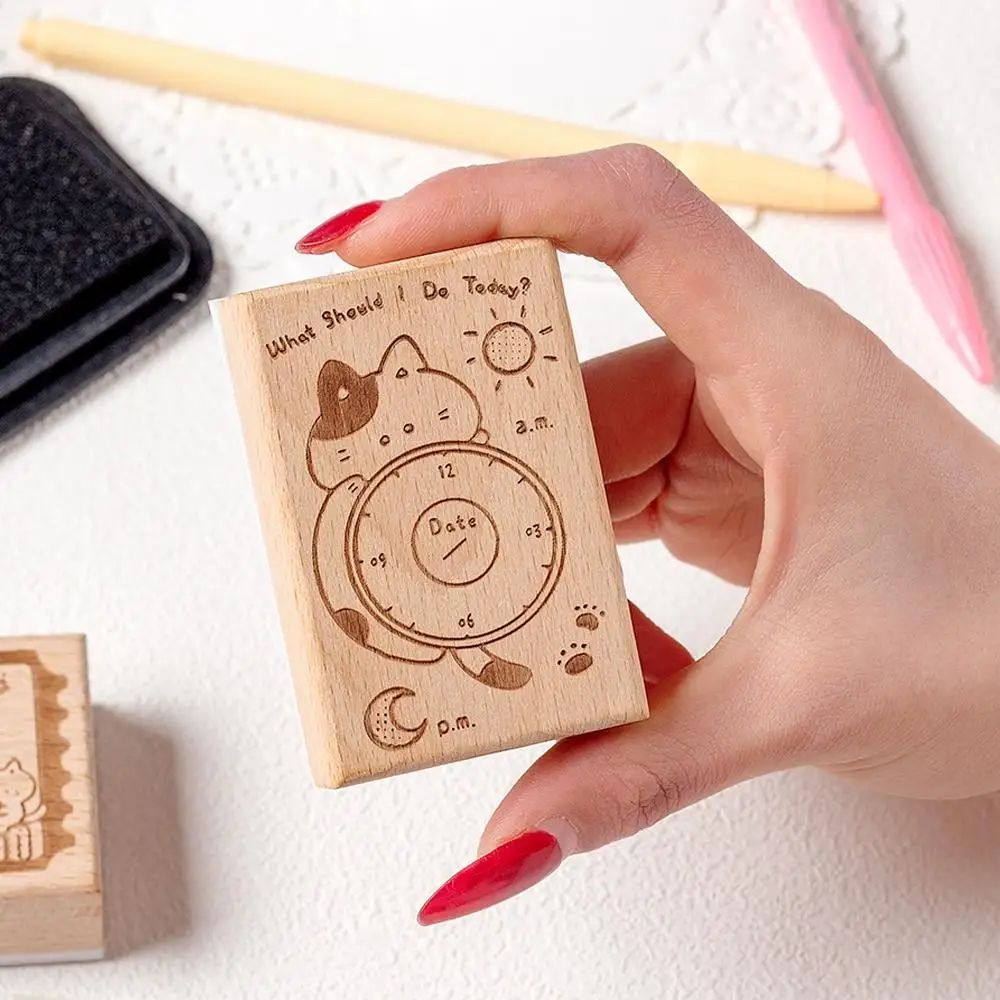

New Wood Assorted Stamp Cat Pattern Memorandum Sight Decorative DIY Box Series Schedule Scrapbook Stamps Cat Seal I2K4