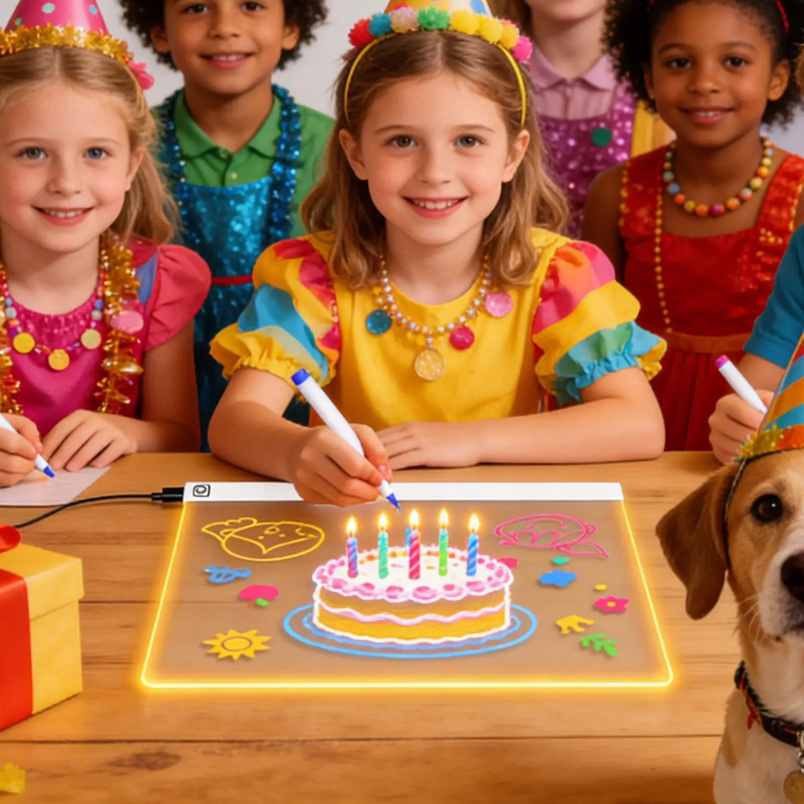 Tablero de dibujo iluminado para niños, 7 colores, Control táctil, suministros de escritura de borrado en seco, tablero de luz Led para niños, luz nocturna para el hogar