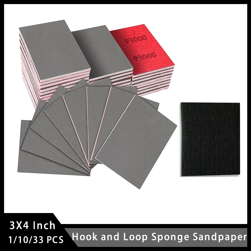 3 x 4 Zoll Schwamm-Schleifpapier, 75 x 100 mm, 1/10/33 Stück, sortiert, 180–3000 Stück, nass und trocken, zum Polieren von Hardware-Möbeln, Schleifmittel