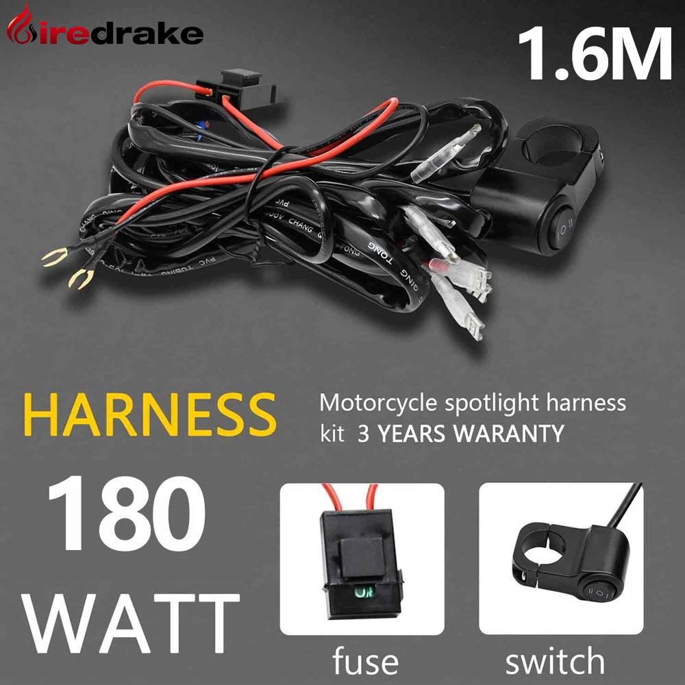 Firedrake For 2 lamp Motorcycle Spotlight Switch Harness Kit  Handlebar Switch Double Flashing Steady on Three Wire 2 Mode 1.6M