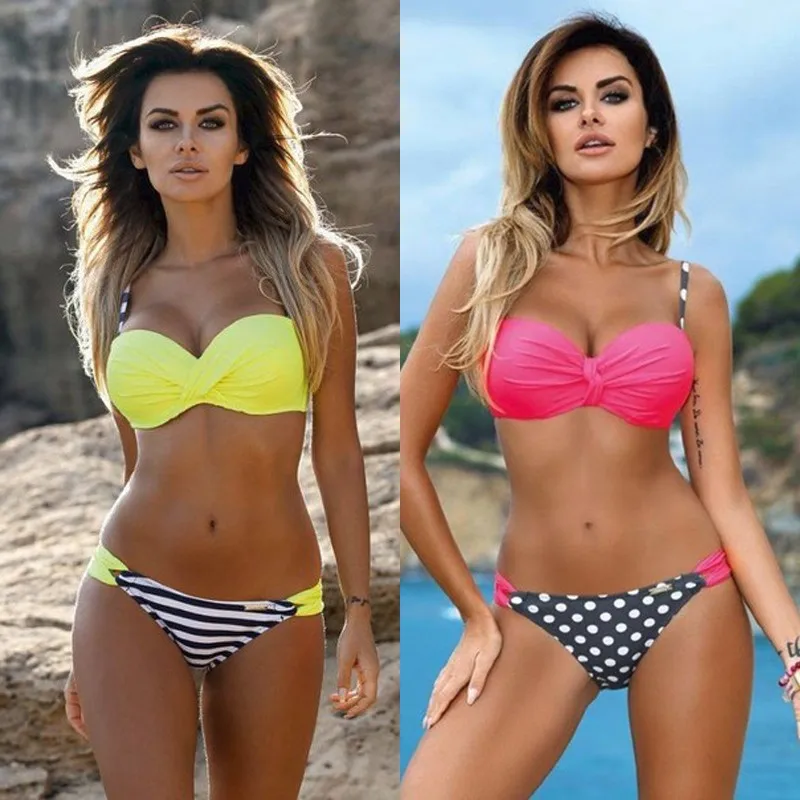 2023 Push Up bikini Bandeau fiszbiny dwuczęściowy strój kąpielowy Retro Vintage szorty Ruched strój kąpielowy lato plaża Biquini