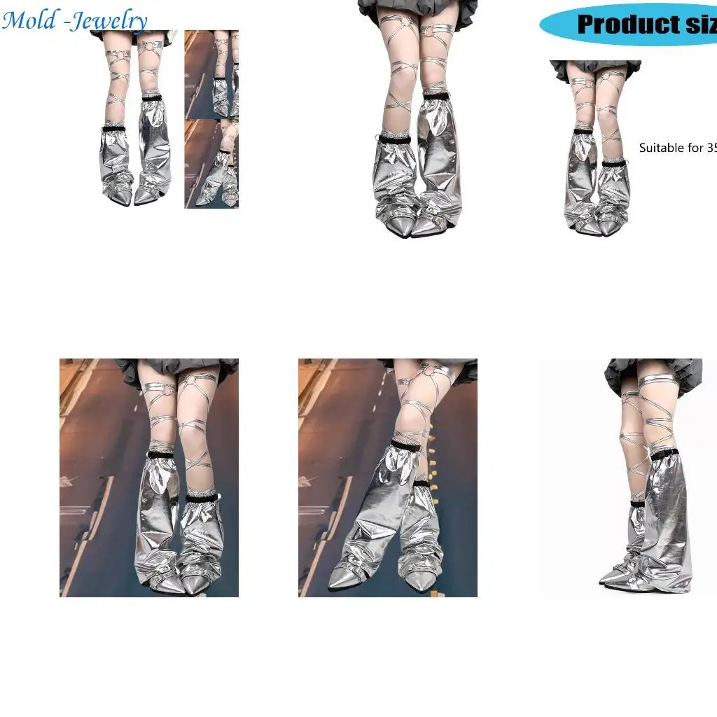 

69HB Women's Leg Warmers with Leg Rings Leather Leg Warmer Fashion Long Leg Socks