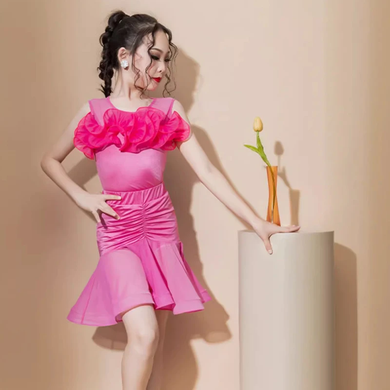 Vestido de competición de baile latino para niñas, vestidos de baile de actuación para niños, traje de baile latino Chacha Tango Rumba Samba