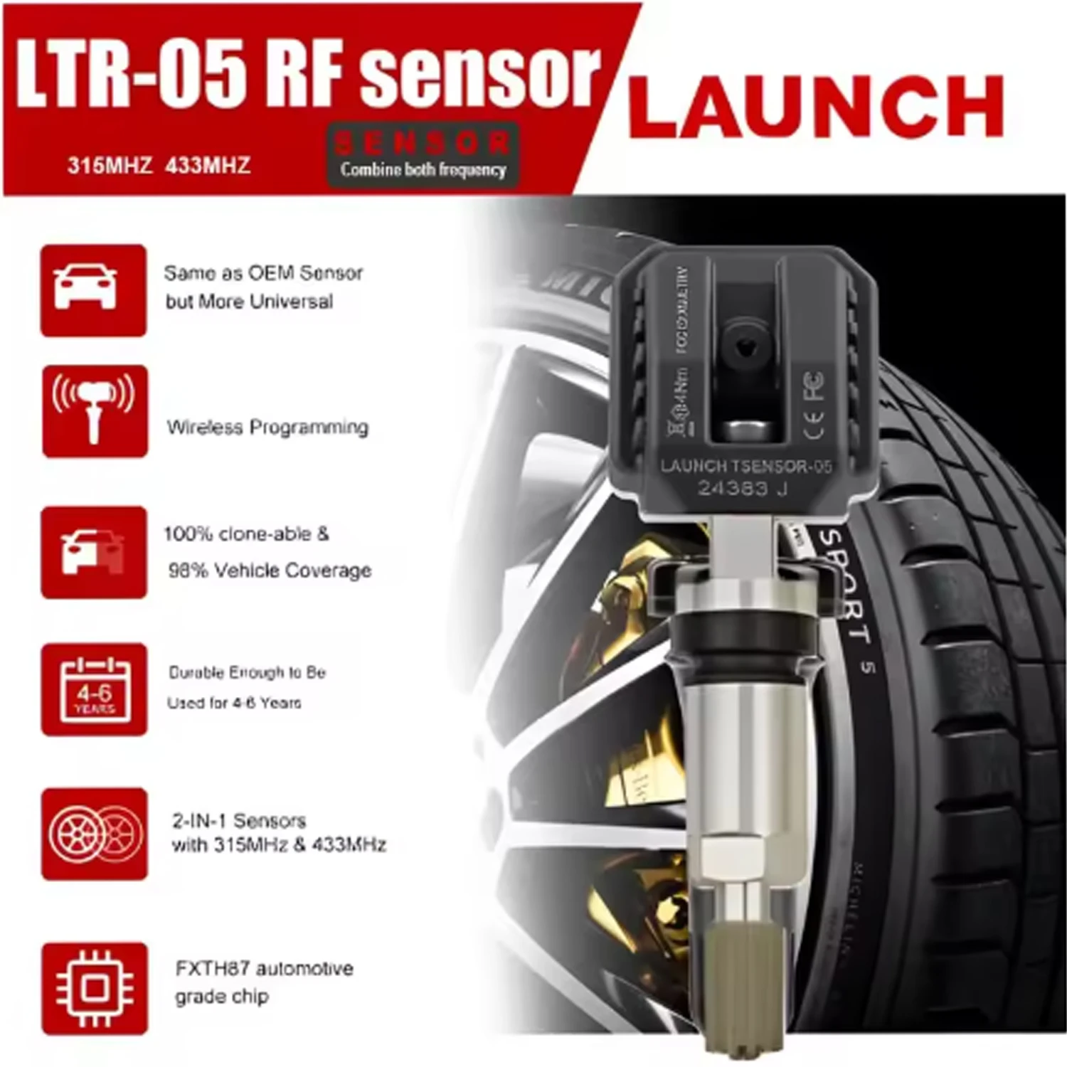 إطلاق X431 LTR-05 RF-Sensor 315/433MHz 2 في 1 مستشعر TPMS أدوات إصلاح إطارات السيارة تعمل مع إطلاق TSGUN I-TPMS CRT501 CRT5011E #3