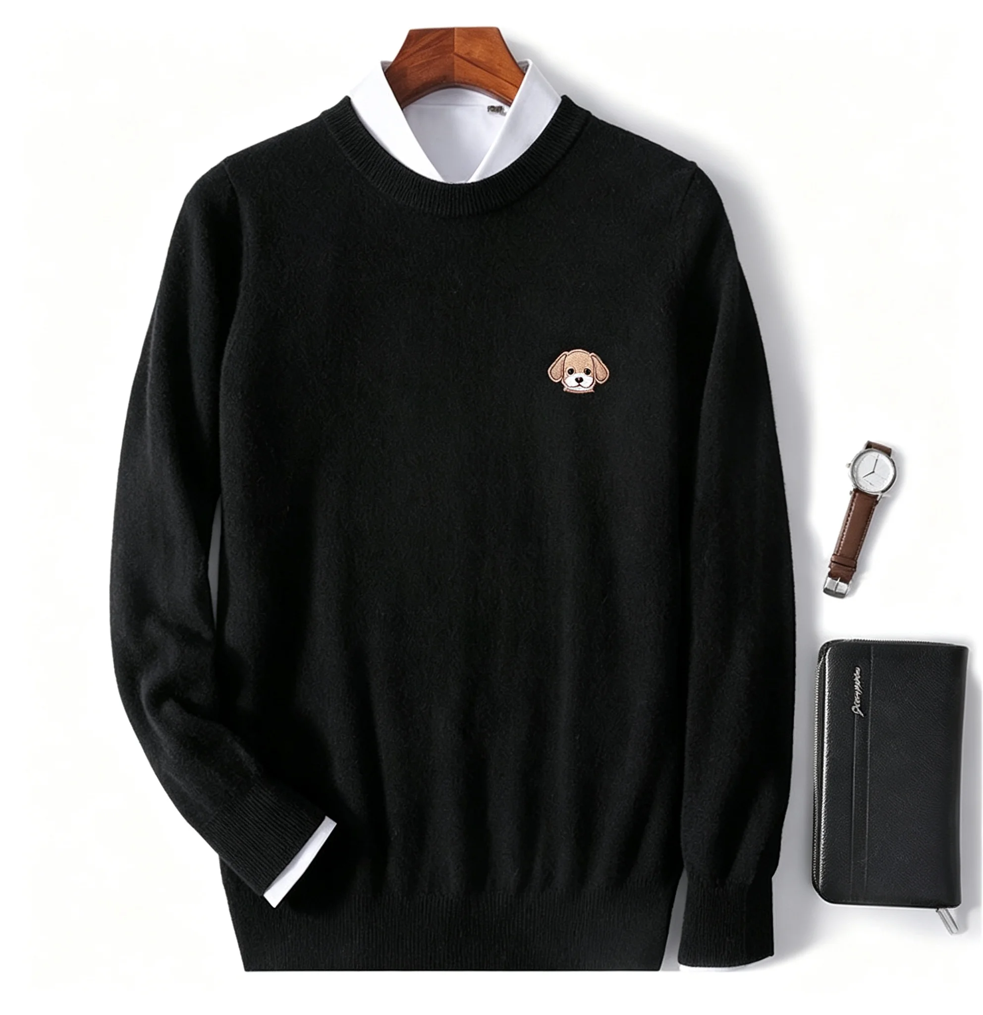 Autumn and winter new 100% pure cashmere sweater men's round neck pullover sweater long sleeve loose bottoming shirt