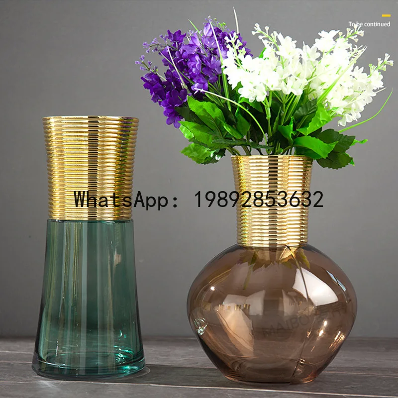 

Metal Glass Vase Gold Round Flower Arrangement Accessories Flower Vase Home Furnishing Decoration Transparent Terrarium