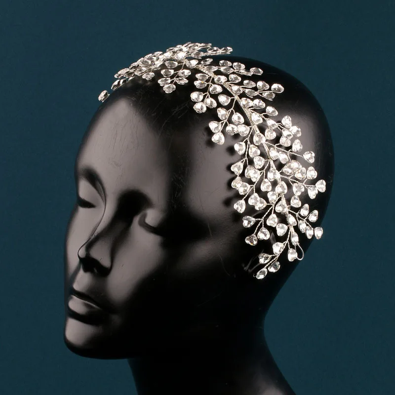 SLBRIDAL Handgefertigte Braut-Tiara mit Mehrfach-Kristallen, Strass und Perlen, Hochzeits-Kopfschmuck, Haaraccessoires für Frauen und Mädchen – Detail 3