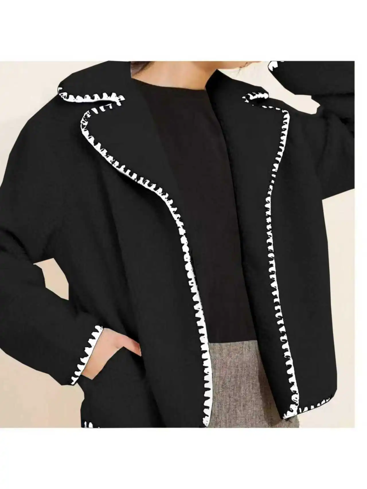 

Autumn Winter Fashionable Lace Trim Lamb Fur Thickened Oversized Coat Elegant Outerwear for Women