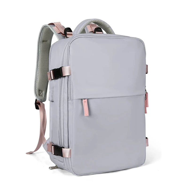 Mochila de gran capacidad para mujer, bolso de hombro para zapatos independiente, bolsillo para ordenador portátil con carga USB, resistente al agua