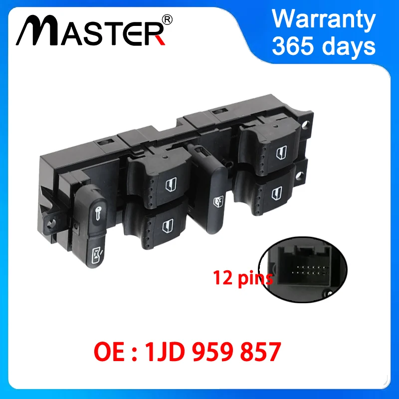 12 Pins Master Window Electric Control Switch Button 1JD959857 for Golf Bora Passat B5 Seat Leon Toledo 2000-2009 1JD 959 857